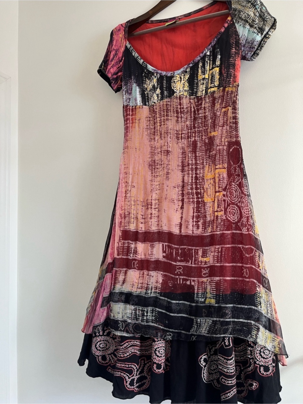 Save the Queen Abstract Print Midi Dress in Pink & Black